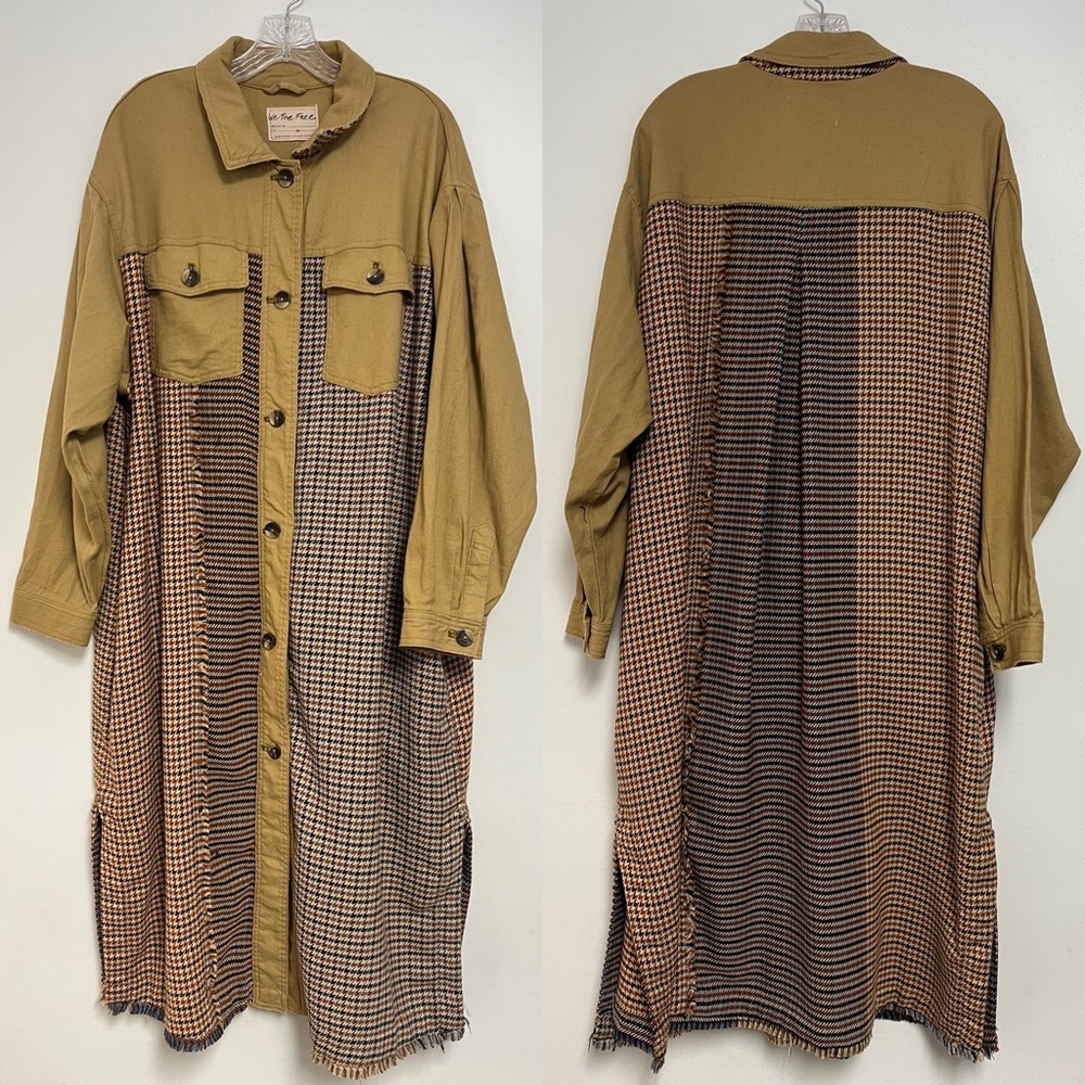 We The FREE PEOPLE Medium Bentley Ombre Shirt Jacket Overcoat Houndstooth Plaid - Picture 10 of 12